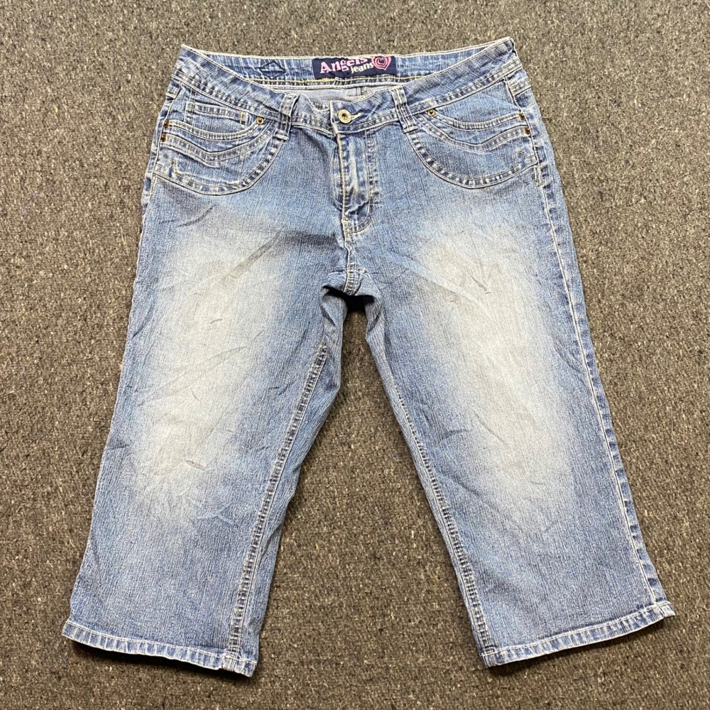 Angels Jeans Capri Pants Sz 13 Womens Blue Y2K Skater Cropped Ramie Blend Denim